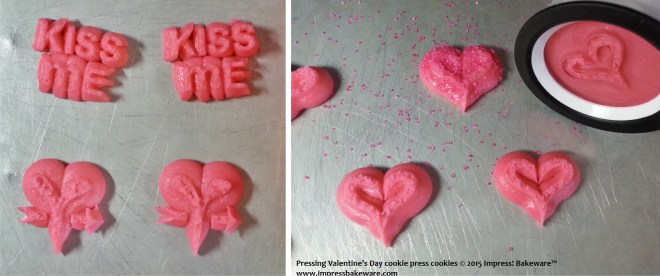 Pressing Valentine's Day cookie press cookies-   © 2015 Impress! Bakeware™