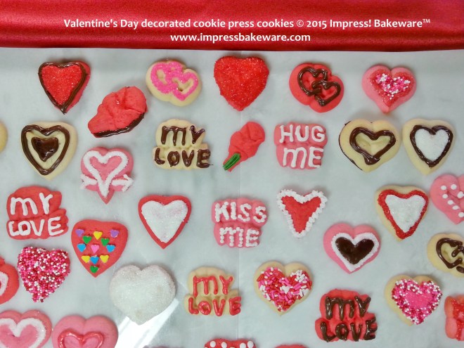 Valentine's Day decorated cookie press cookies -© 2015 Impress! Bakeware™