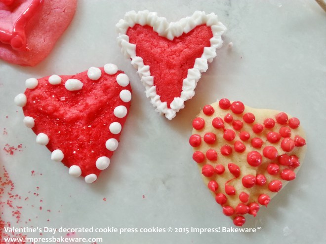 Valentine's Day decorated cookie press cookies  © 2015 Impress! Bakeware™
