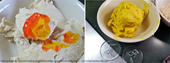 Coloring dough for chick and duckling cookie press cookies- © 2015 Impress! Bakeware™