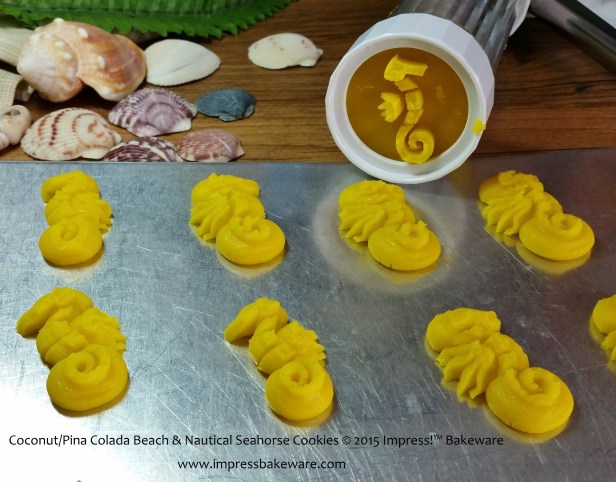 Coconut-Pina Colada Beach & Nautical Seahorse Cookies © 2015 Impress!™ Bakeware