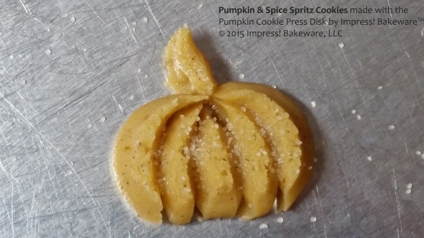 Pumpkin & Spice Spritz Cookies made with the Pumpkin Cookie Press Disk by Impress! Bakeware™ © 2015 Impress! Bakeware, LLC