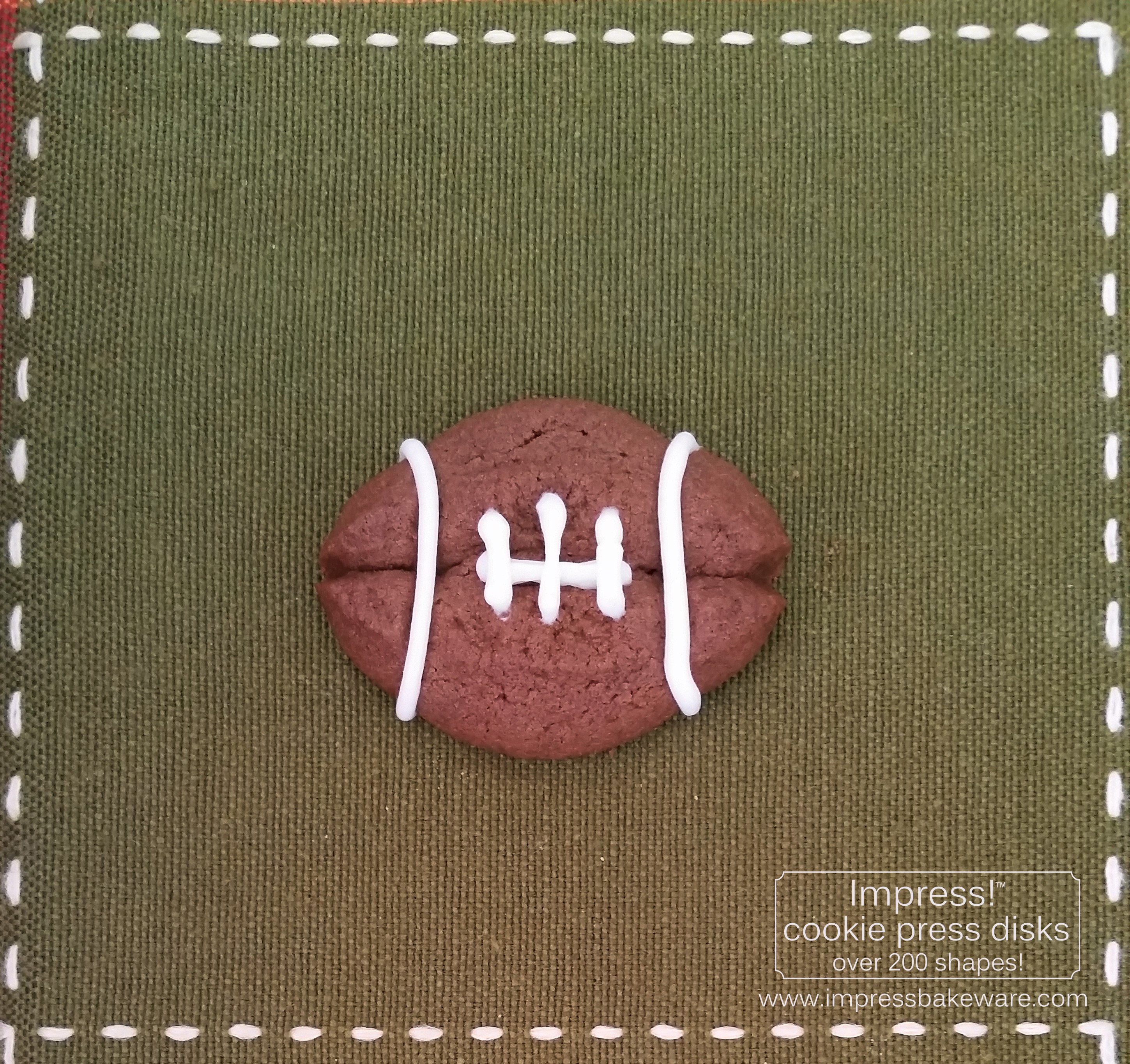 Chocolate Football Sandwich Cookies © 2016 Impress! Bakeware, LLC cookie press spritz.jpg