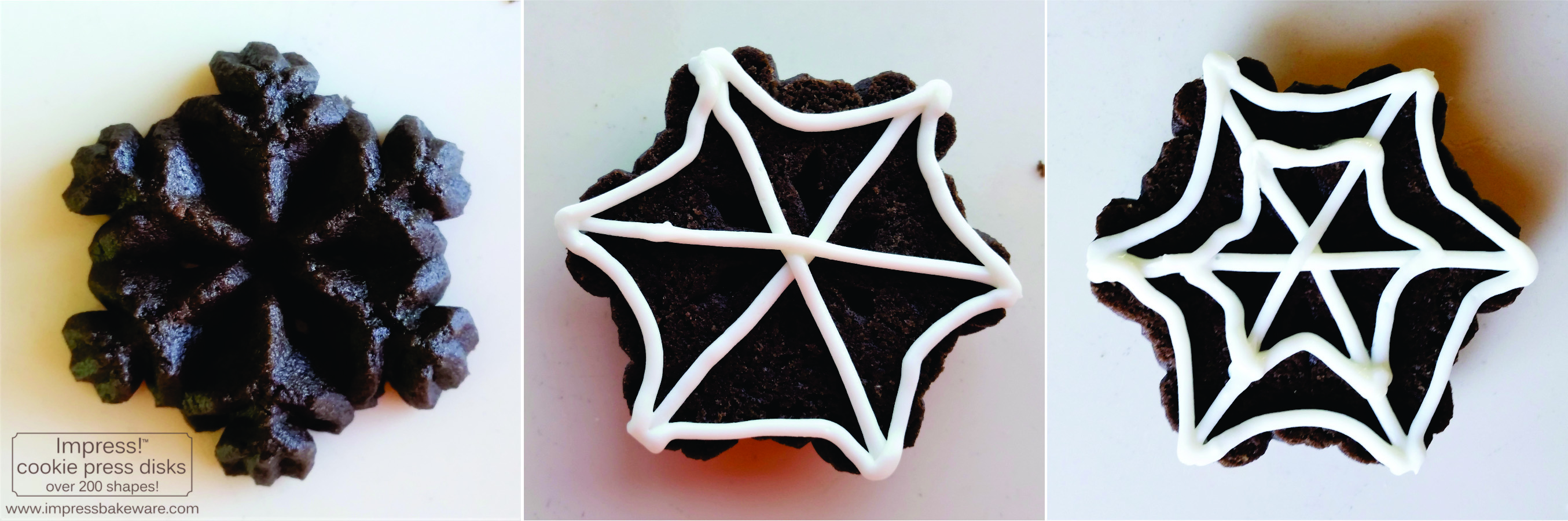 Chocolate Halloween Spider Web Cookie Press Spritz Cookies  © 2016 Impress! Bakeware, LLC.jpg