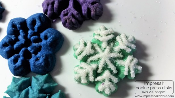 Colorful Iced Snowflakes Spritz Cookies © 2016 Impress! Bakeware, LLC cookie press s.jpg