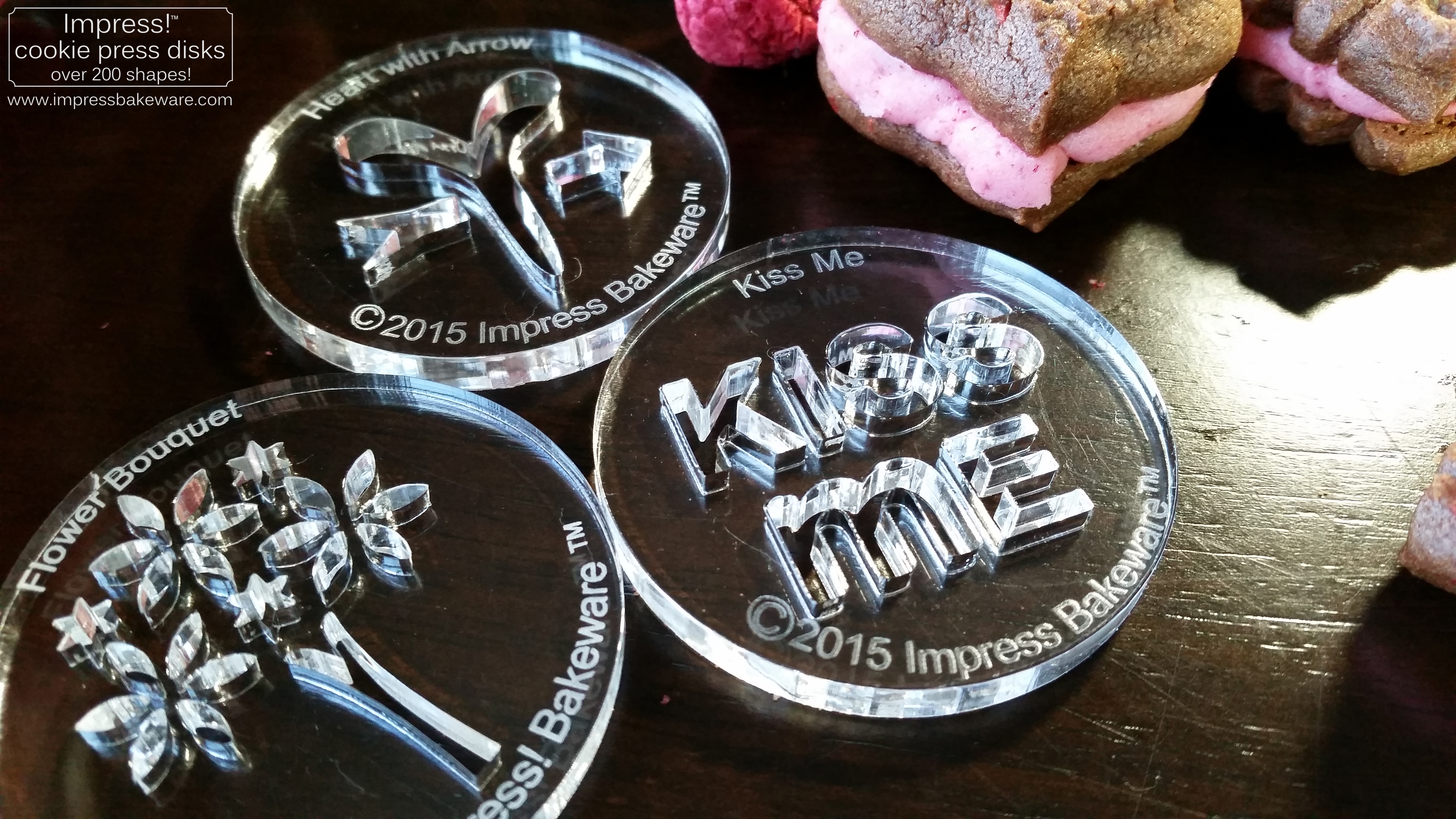 chocolate-raspberry-valentines-sandwich-cookies-and-disks-cookie-press-spritz-a-2017-impress-bakeware-llc