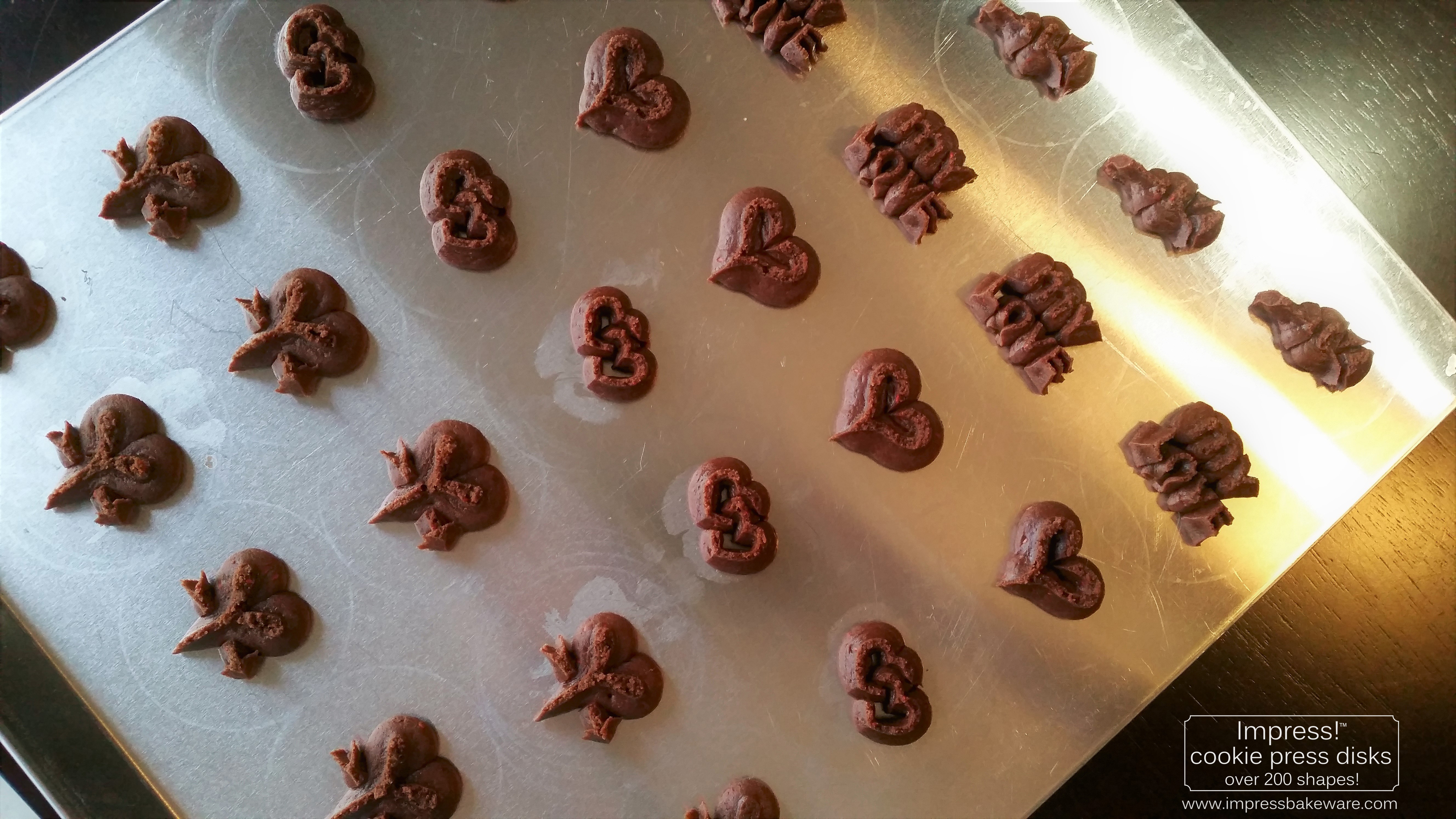 Chocolate Raspberry Valentine’s Sandwich Cookies cookie press spritz disks b © 2017 Impress! Bakeware, LLC.jpg