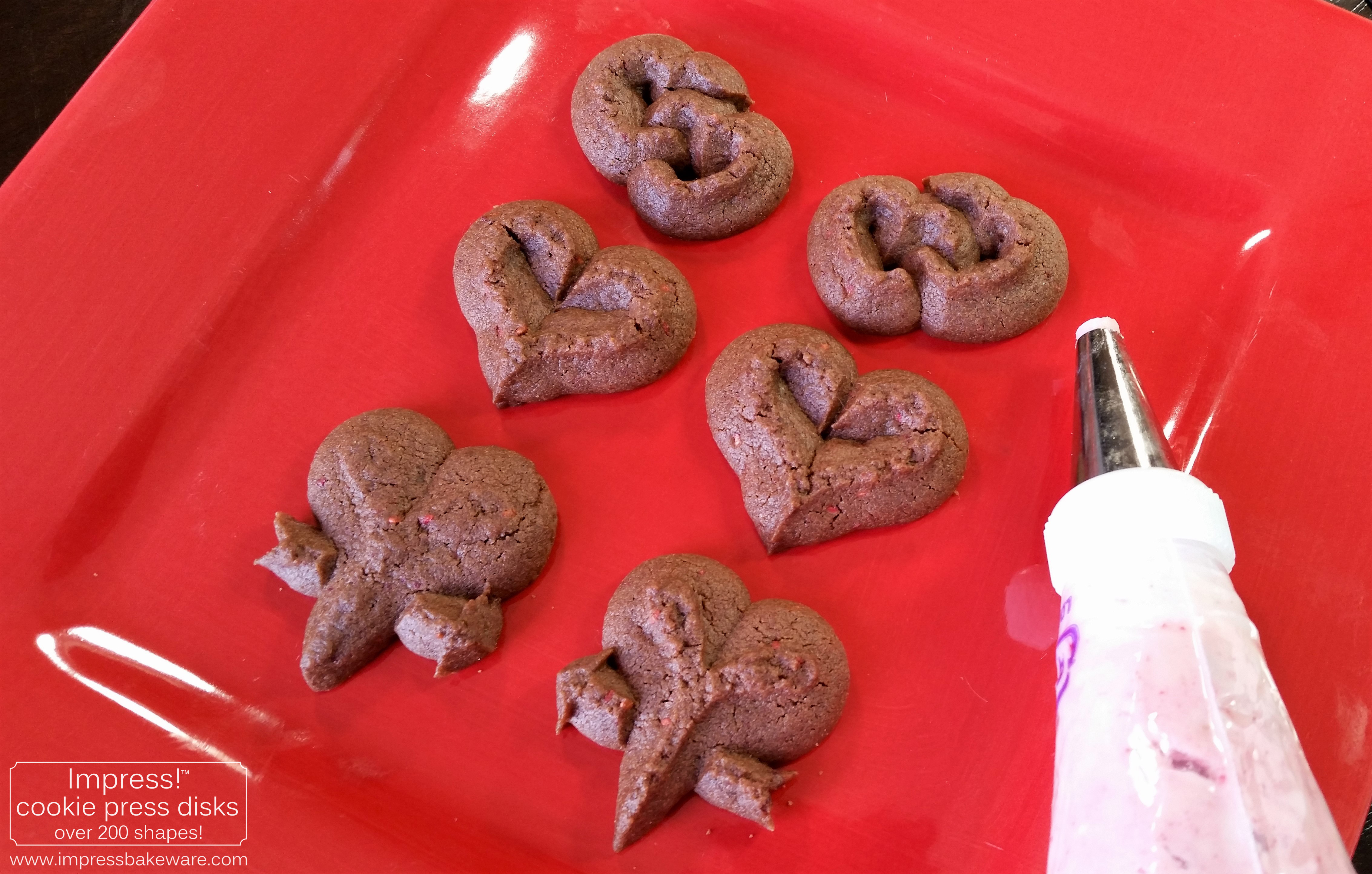 Chocolate Raspberry Valentine’s Sandwich Cookies cookie press spritz disks d © 2017 Impress! Bakeware, LLC.jpg
