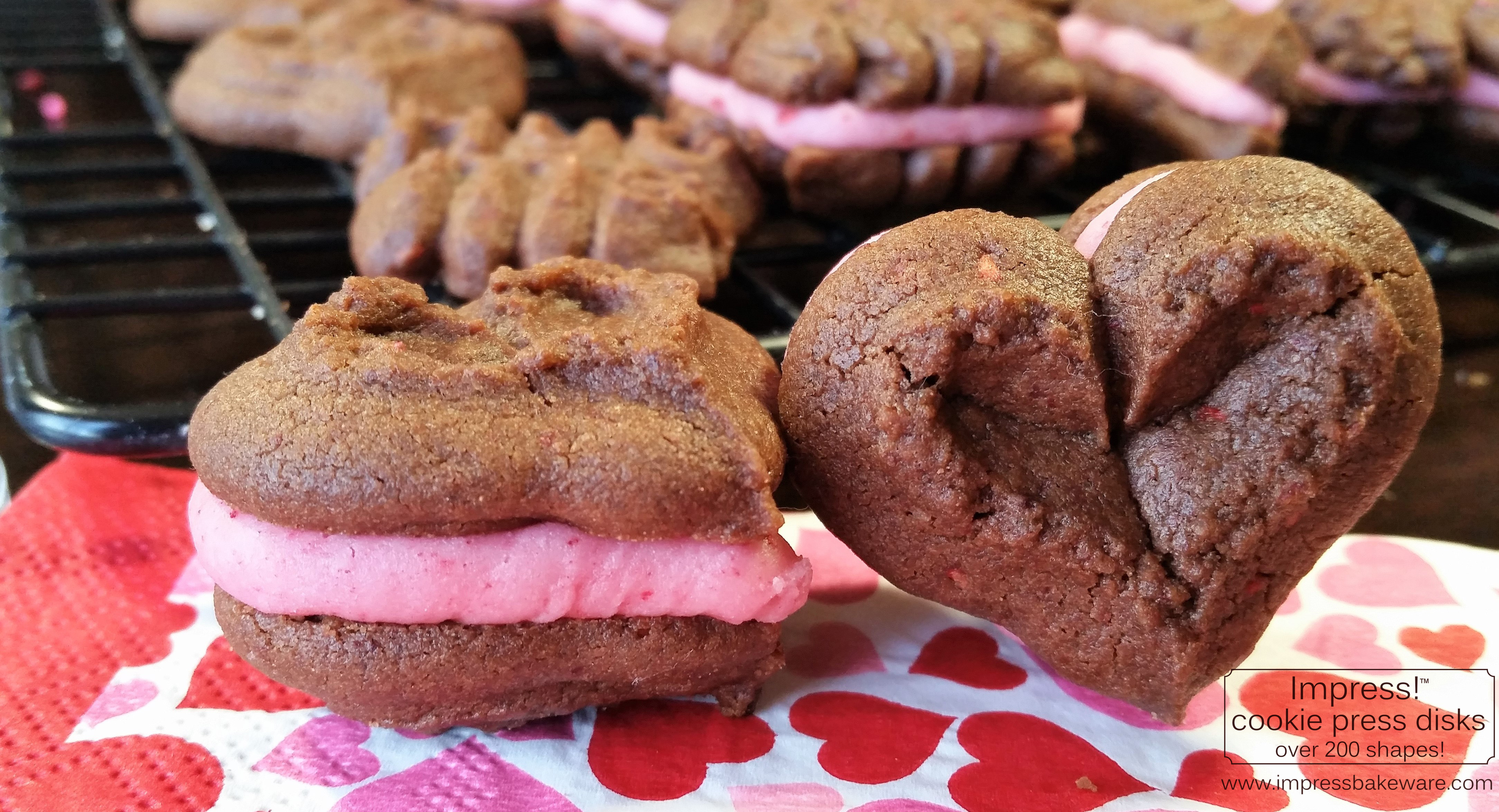 chocolate-raspberry-valentines-sandwich-cookies-cookie-press-spritz-y-2017-impress-bakeware-llc