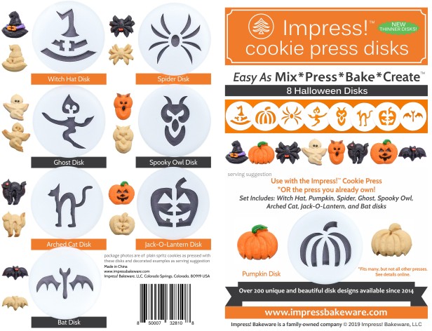 Halloween Cookie Press Disk Set spritz © 2019 Impress! Bakeware, LLC