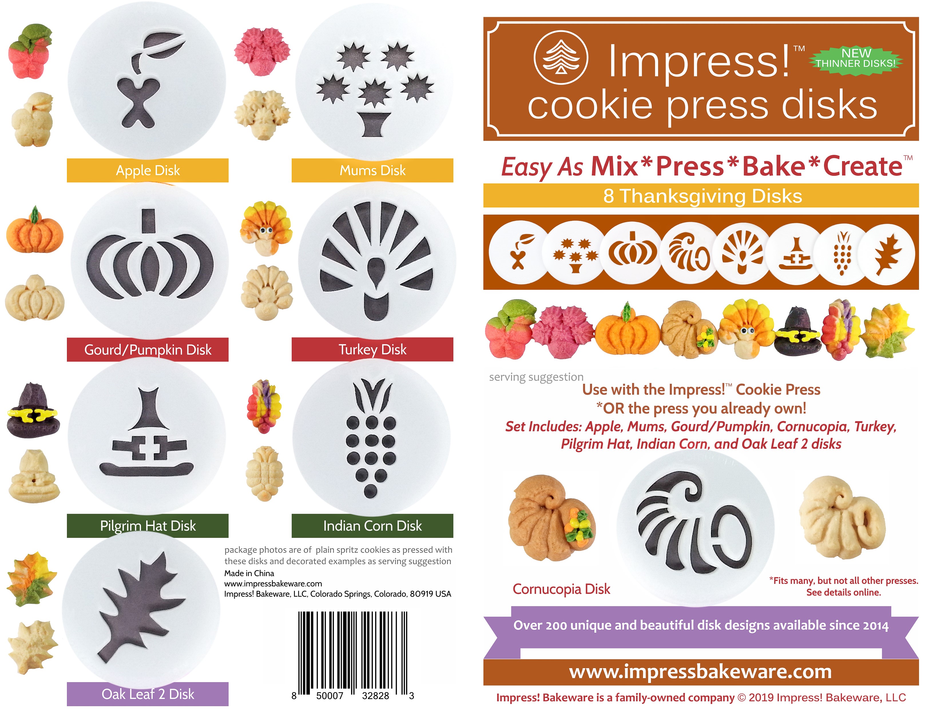 Thanksgiving Cookie Press Disk Set spritz © 2019 Impress! Bakeware, LLC