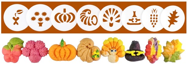 Thanksgiving Cookie Press Disk Set spritz © 2019 Impress! Bakeware, LLC H