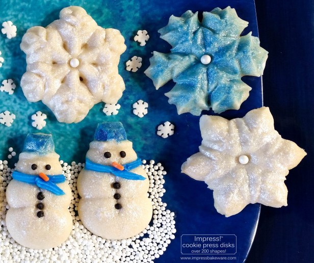 ac Glazed Shimmering Snowman & Snowflake Cookies cookie press spritz © 2017 Impress! Bakeware, LLC.jpg