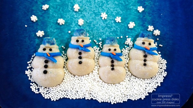 b Glazed Shimmering Snowman & Snowflake Cookies cookie press spritz © 2017 Impress! Bakeware, LLC.jpg