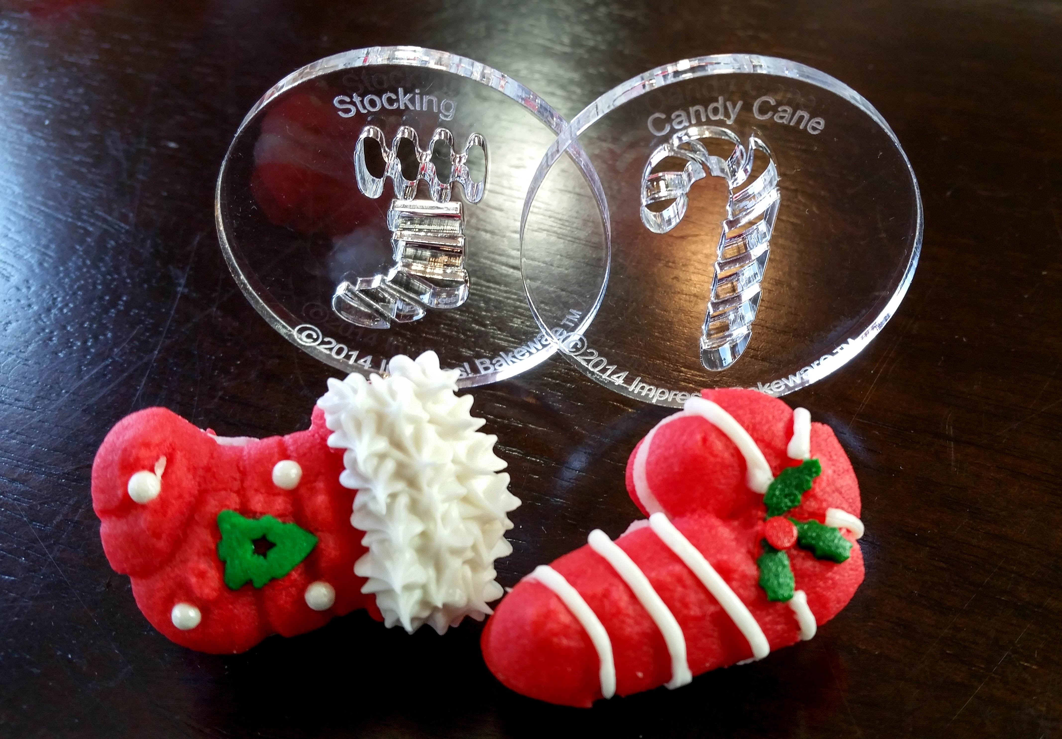 z Peppermint Candy Cane & Stocking Sandwich Cookies Stuffed Crushed Peppermint cookie press spritz © 2017 Impress! Bakeware, LLC