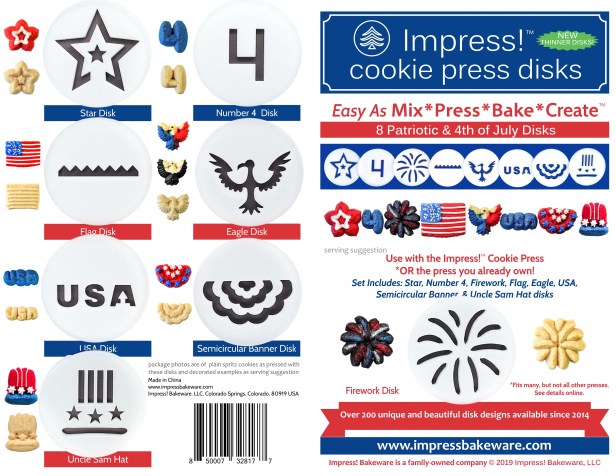 Patriotic Cookie Press Disk Set spritz © 2019 Impress! Bakeware, LLC
