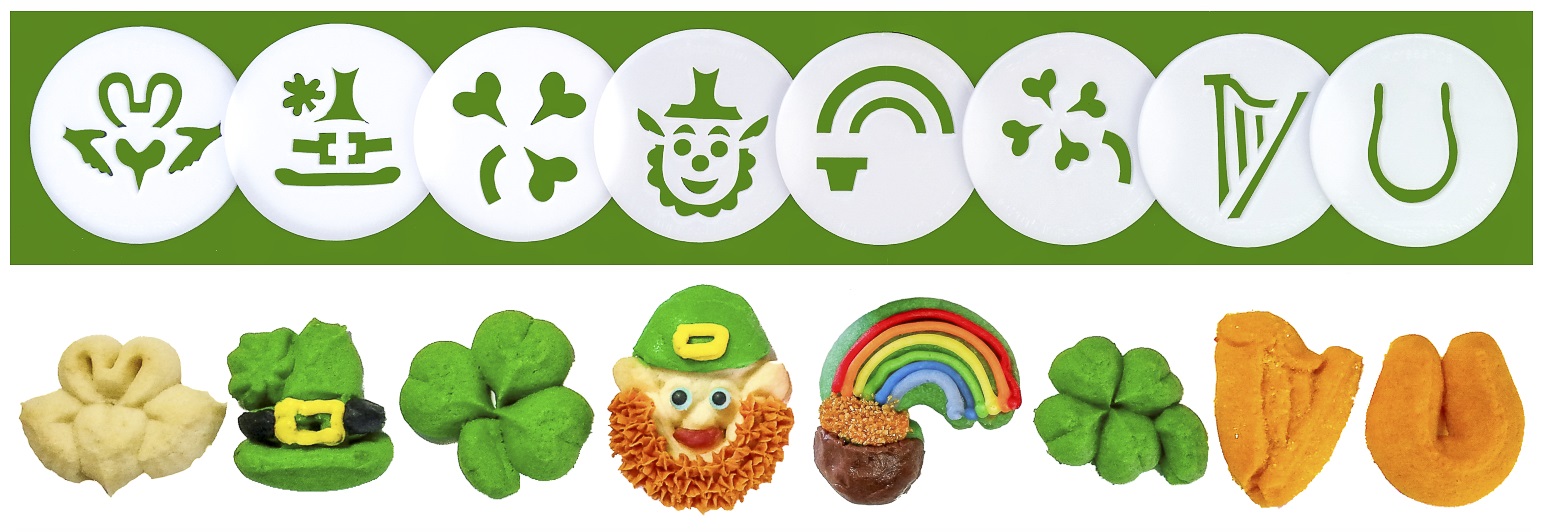 St. Patrick’s Day Cookie Press Disk Set spritz © 2019 Impress! Bakeware, LLC H