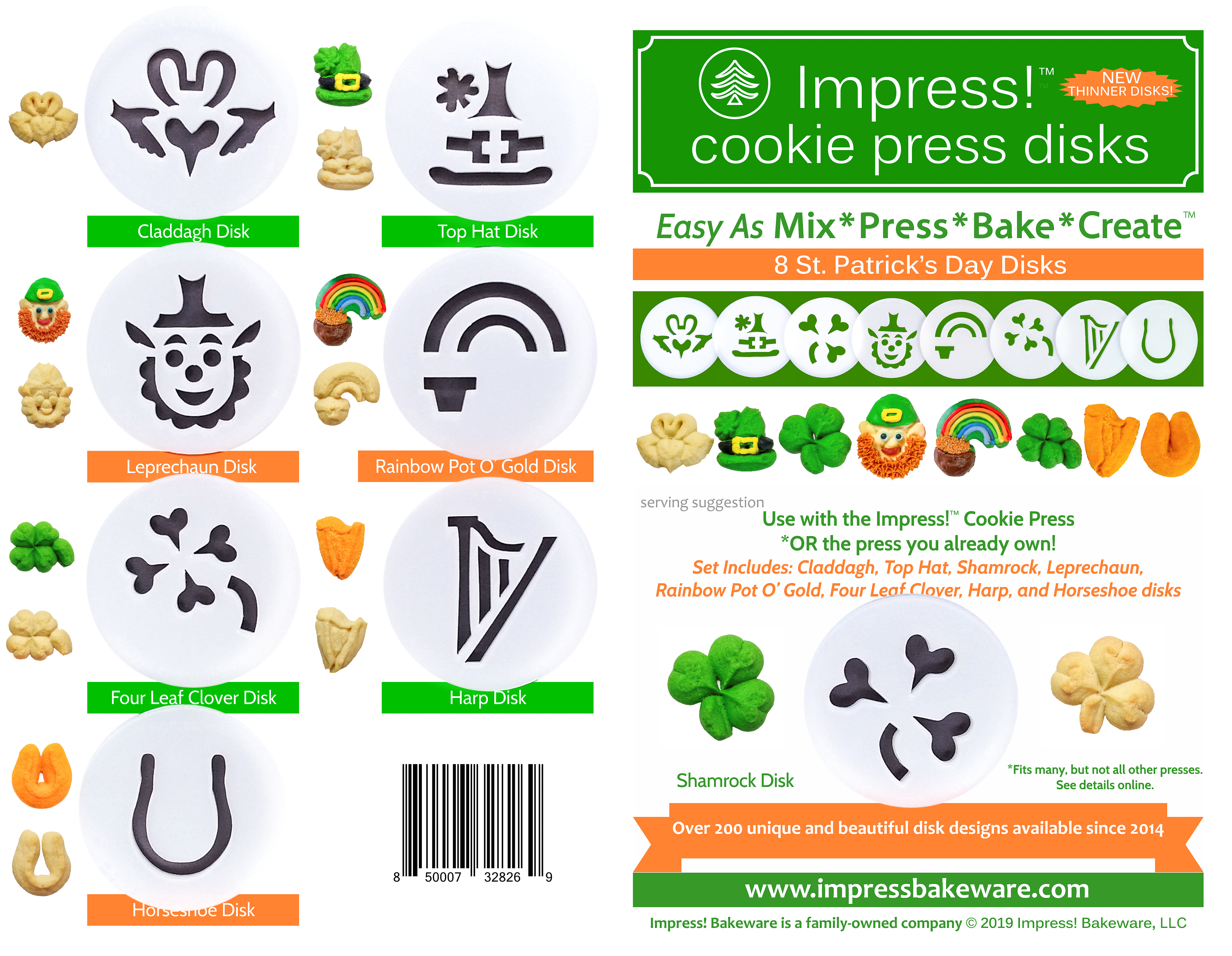 St. Patricks Day Cookie Press Disk Set spritz © 2019 Impress! Bakeware, LLC