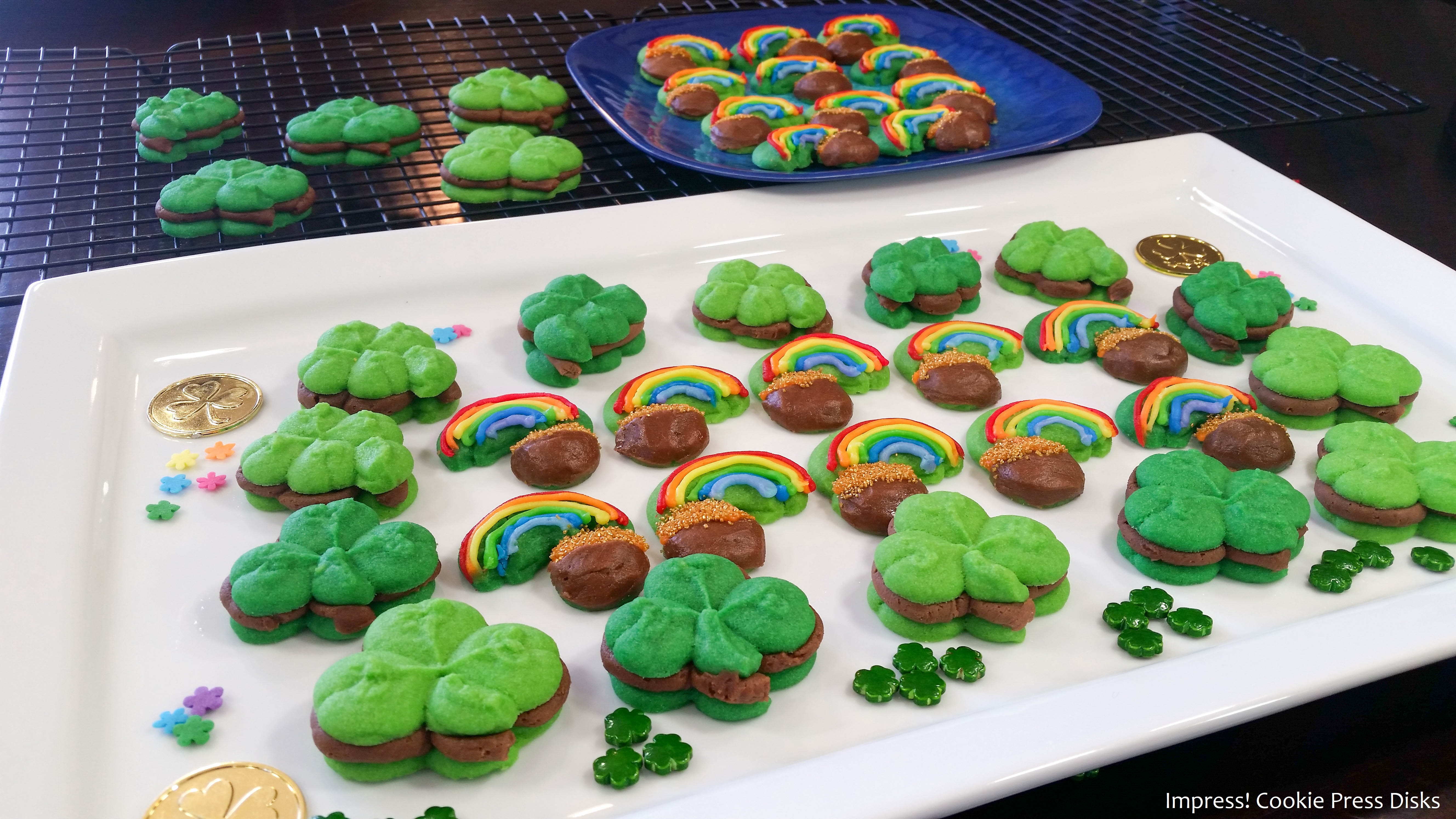 www Chocolate Mint St. Patrick’s Day Sandwich Cookies cookie press spritz © 2018 Impress! Bakeware, LLC.jpg