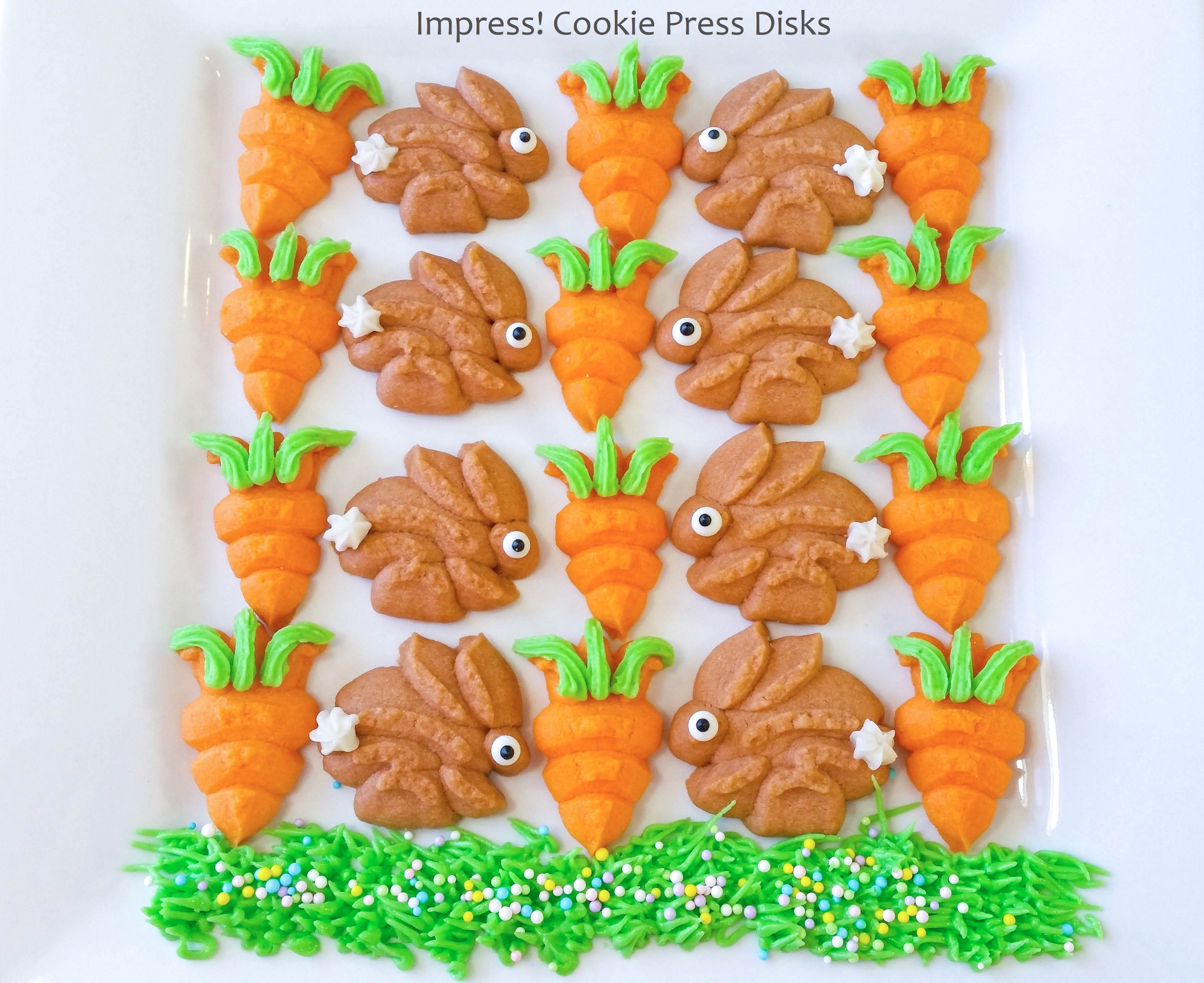 bb Easter Cream Cheese Spritz Cookies Chicks Eggs Bunnies Carrots cookie press © 2018 Impress! Bakeware, LLC.jpg