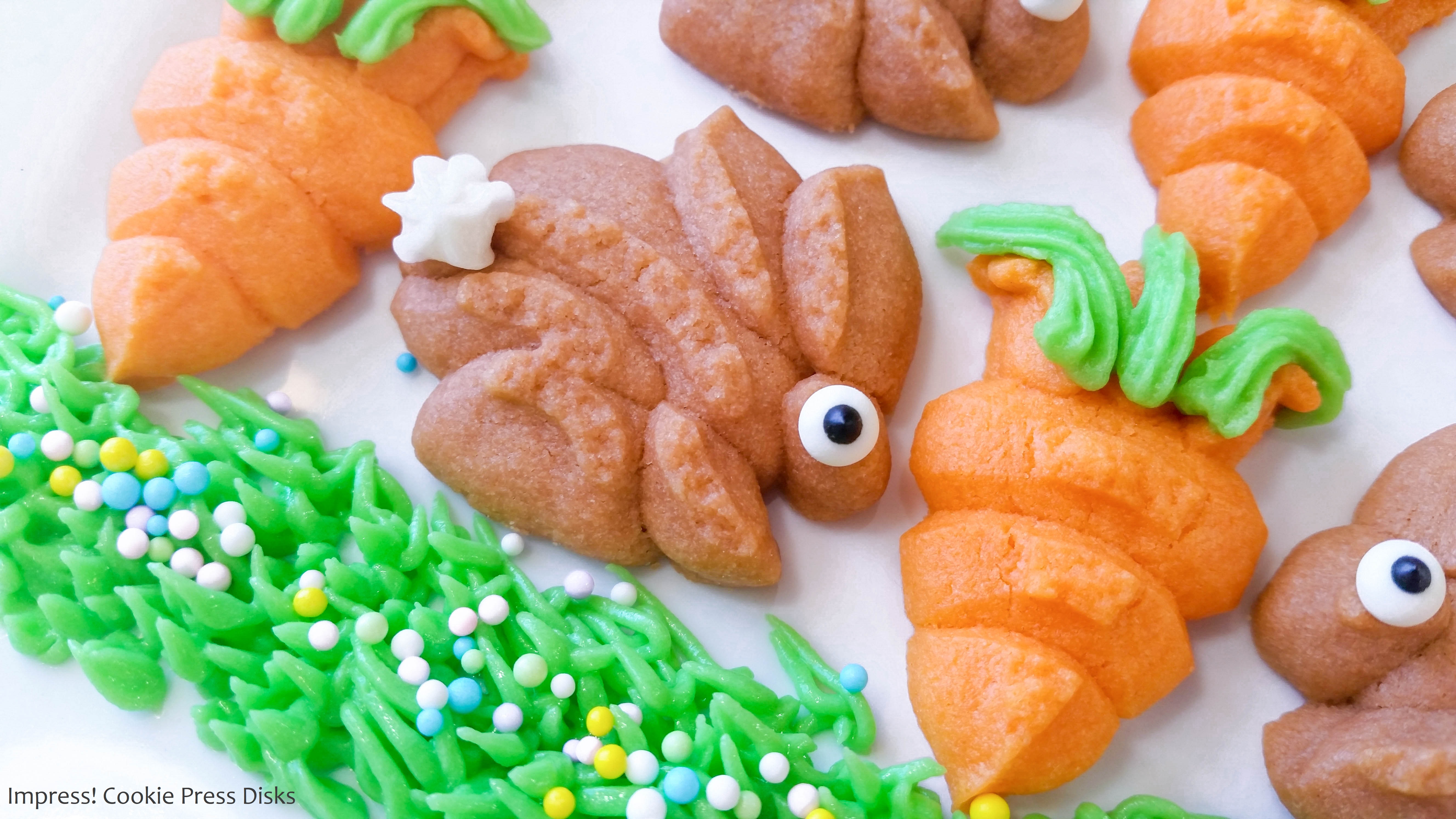 eee Easter Cream Cheese Spritz Cookies Chicks Eggs Bunnies Carrots cookie press © 2018 Impress! Bakeware, LLC.jpg
