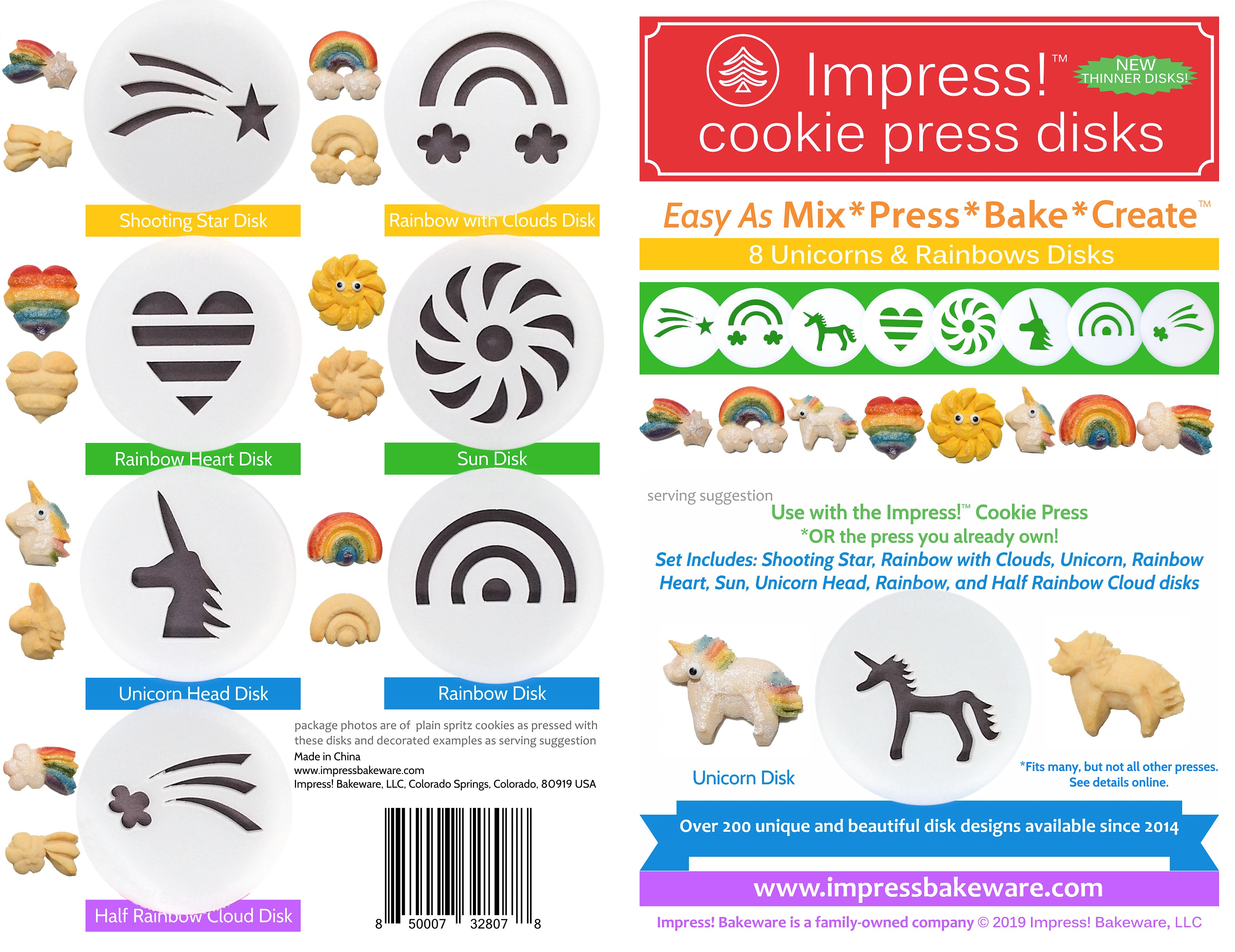 Unicorns & Rainbows Cookie Press Disk Set spritz © 2019 Impress! Bakeware, LLC