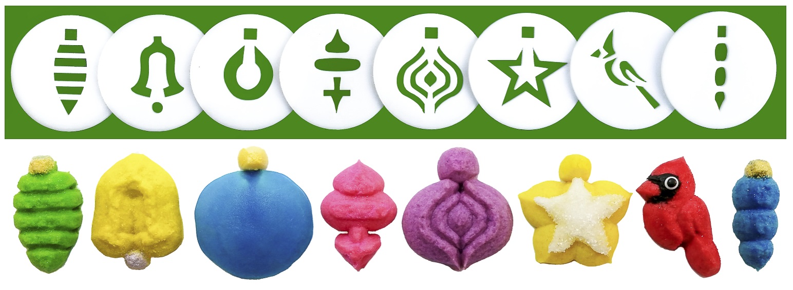 Christmas Ornaments Cookie Press Disk Set spritz © 2019 Impress! Bakeware, LLC H