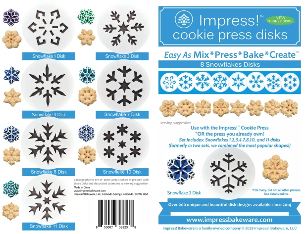 Snowflakes Cookie Press Disk Set spritz © 2019 Impress! Bakeware, LLC